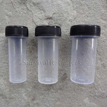 3 Short Waterproof Plastic Screw Top Vials